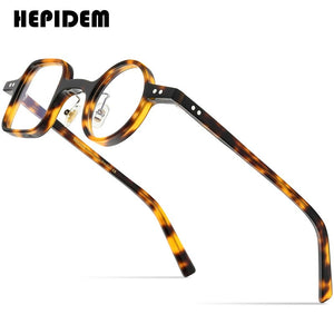 HEPIDEM Acetate Glasses Frame Men 2022 Retro Vintage Left Square Right Round Eyeglasses Myopia Optical Spectacles Eyewear 9155