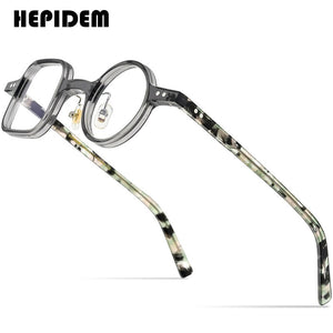 HEPIDEM Acetate Glasses Frame Men 2022 Retro Vintage Left Square Right Round Eyeglasses Myopia Optical Spectacles Eyewear 9155