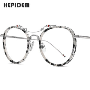 HEPIDEM Acetate Glasses Frame Men Round Prescription Eyeglasses Women Oversized Optical Spectacles Browne Eyewear 815