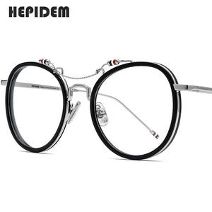 HEPIDEM Acetate Glasses Frame Men Round Prescription Eyeglasses Women Oversized Optical Spectacles Browne Eyewear 815