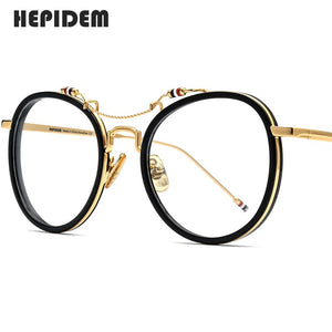 HEPIDEM Acetate Glasses Frame Men Round Prescription Eyeglasses Women Oversized Optical Spectacles Browne Eyewear 815