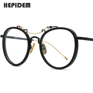 HEPIDEM Acetate Glasses Frame Men Round Prescription Eyeglasses Women Oversized Optical Spectacles Browne Eyewear 815
