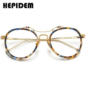 HEPIDEM Acetate Glasses Frame Men Round Prescription Eyeglasses Women Oversized Optical Spectacles Browne Eyewear 815
