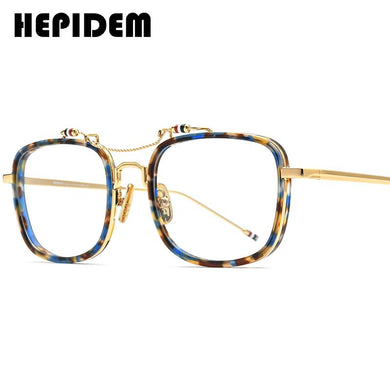 HEPIDEM Acetate Glasses Frame Men Square Prescription Eyeglasses Brown Women Oversized Optical Spectacles Eyewear 50247