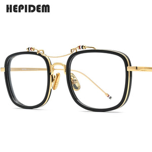 HEPIDEM Acetate Glasses Frame Men Square Prescription Eyeglasses Brown Women Oversized Optical Spectacles Eyewear 50247