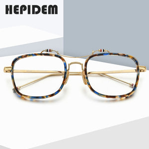HEPIDEM Acetate Glasses Frame Men Square Prescription Eyeglasses Brown Women Oversized Optical Spectacles Eyewear 50247