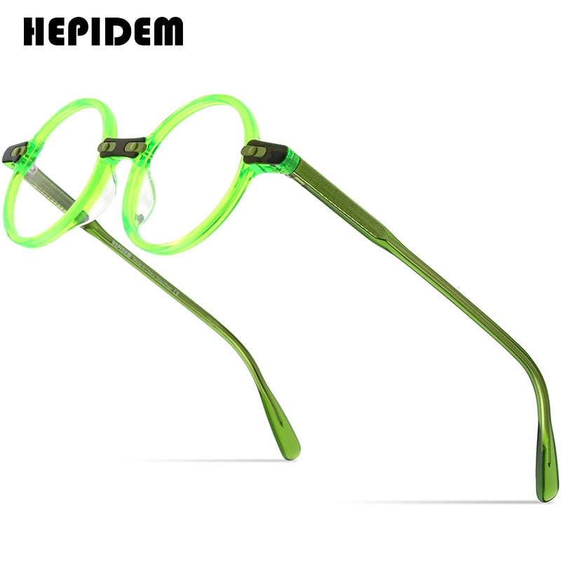 HEPIDEM Acetate Glasses Frame Men Vintage Retro Round Transparent Eyeglasses Women Optical Prescription Spectacles  Eyewear 9173