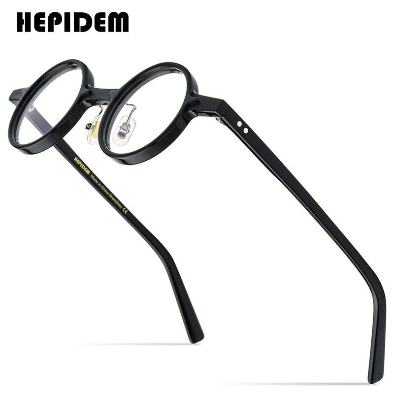 HEPIDEM Acetate Optical Glasses Frame Men 2023 Retro Vintage Small Round Eyeglasses Myopia Prescription Spectacles Eyewear 9157