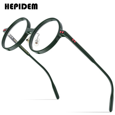 HEPIDEM Acetate Optical Glasses Frame Men Retro Vintage Oversized Round Myopia Prescription Eyeglasses Spectacles Eyewear 9158
