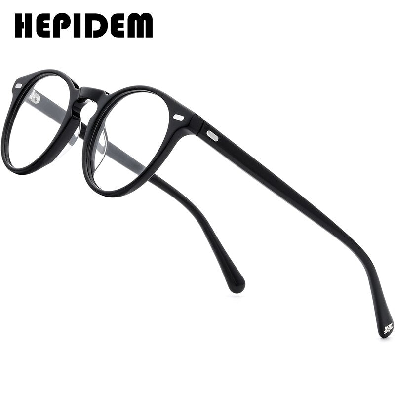 HEPIDEM Acetate Optical Glasses Frame Men Retro Vintage Round Prescription Eyeglasses Nerd Women Spectacles Myopia Eyewear 9108