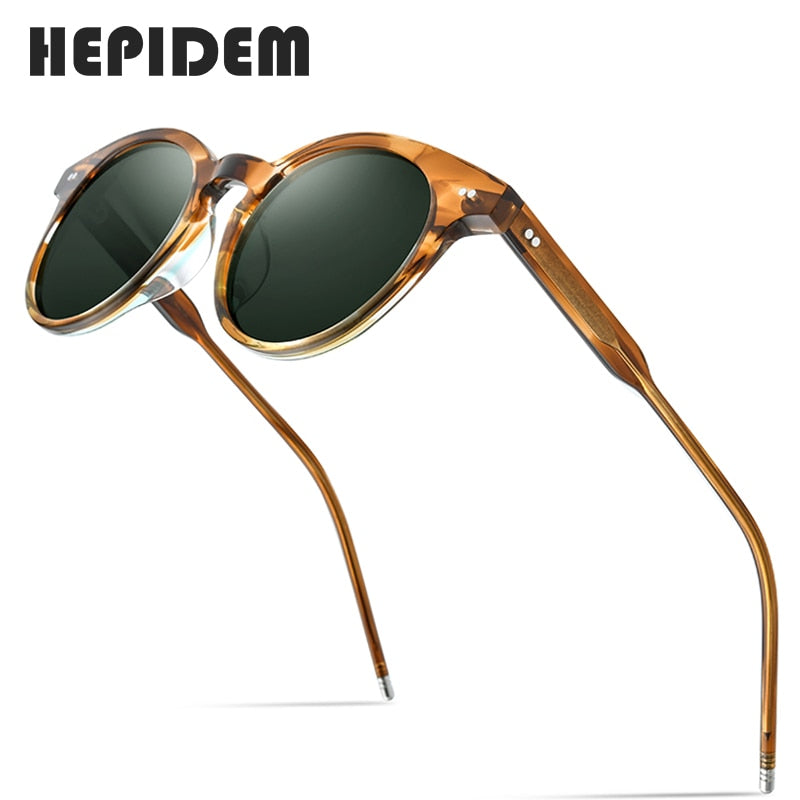HEPIDEM Acetate Polarized Sunglasses Women 2023 Brand Designer  Retro Vintage Round Sun Glasses for Men 9127 fonex