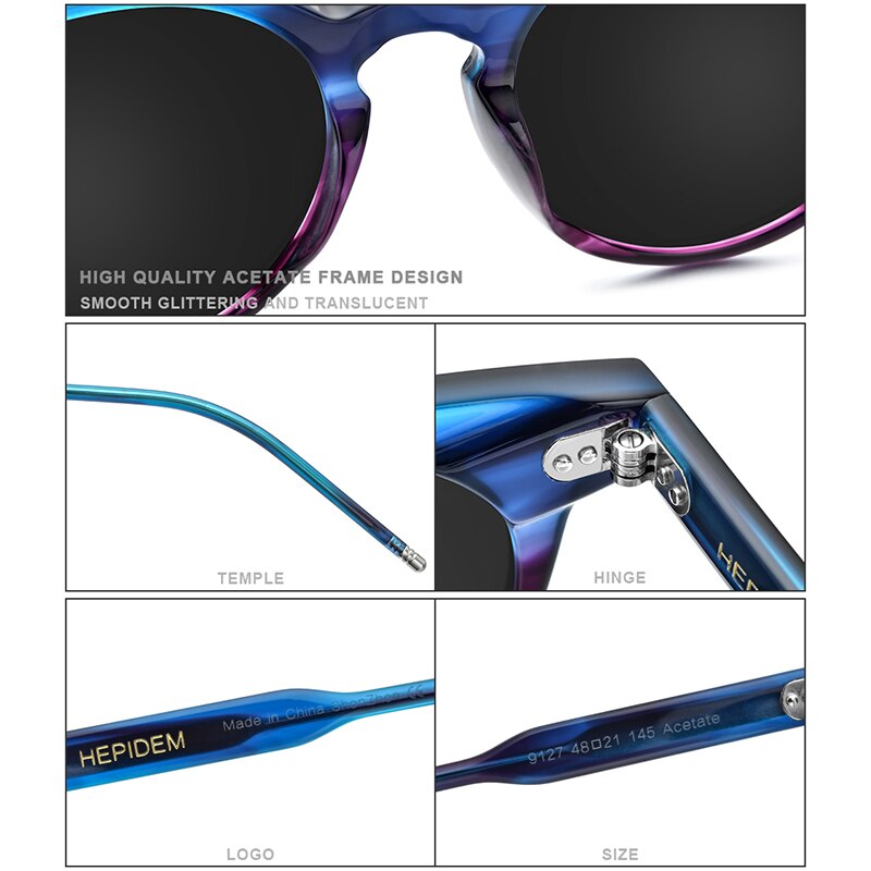HEPIDEM Acetate Polarized Sunglasses Women 2023 Brand Designer  Retro Vintage Round Sun Glasses for Men 9127 fonex