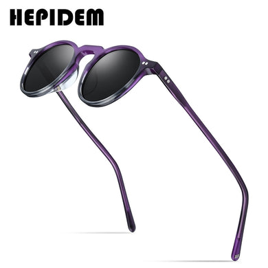 HEPIDEM Acetate Polarized Sunglasses for Women Small Face 2023  Brand Designer Retro Vintage Round Sun Glasses 9130