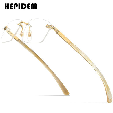 HEPIDEM Buffalo Horn Glasses Men 2022  Square  Diamonds Sumptuous Buffs Rimless Eyeglasses Frame Women 0022