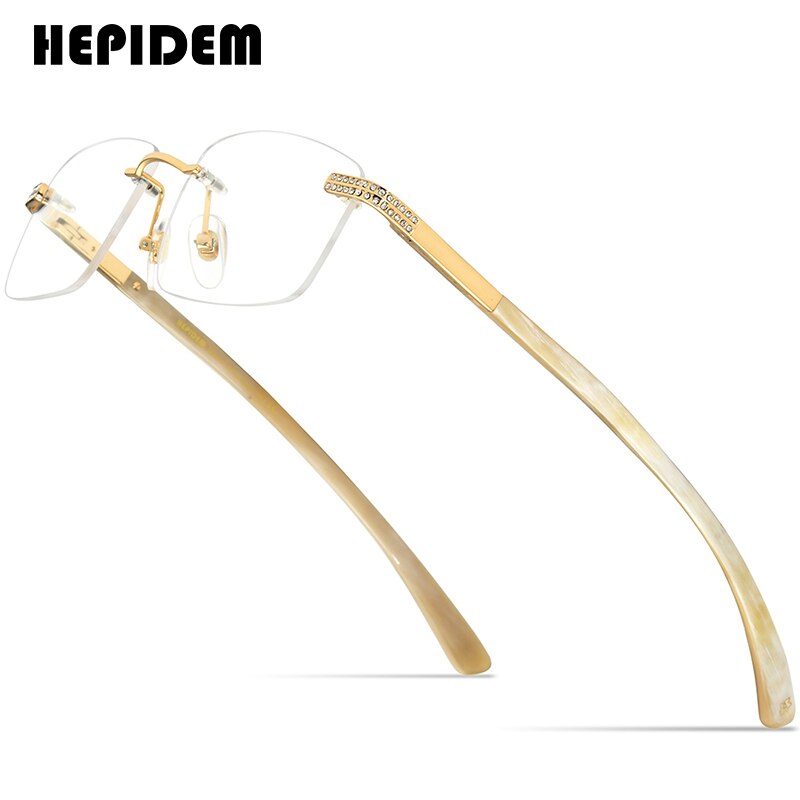 HEPIDEM Buffalo Horn Glasses Men 2022  Square  Diamonds Sumptuous Buffs Rimless Eyeglasses Frame Women 0022