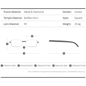 HEPIDEM Buffalo Horn Glasses Men 2022  Square  Diamonds Sumptuous Buffs Rimless Eyeglasses Frame Women 0022