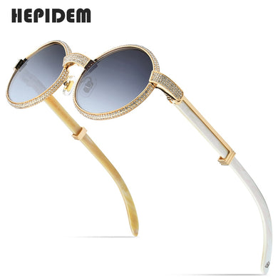 HEPIDEM  Men Round Buffs Sunglasses  Diamond Sumptuous Sun Glasses for Women Buffalo Horn Glasses 7550179