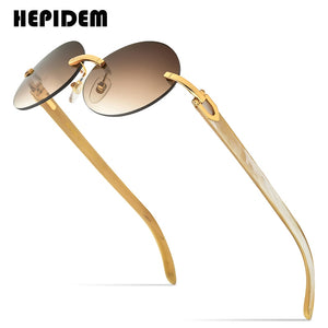 HEPIDEM Rimless Buffs Sunglasses  Men Round Sunglass   Buffalo Horn Sun Glasses 3524012