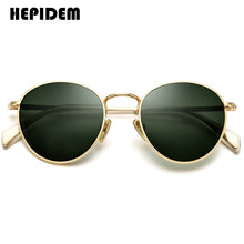 Load image into Gallery viewer, HEPIDEM UV400 Green Glass Lens Sunglasses Women 2023  Brand Designer Alloy Round Sun Glasses for Men 50256