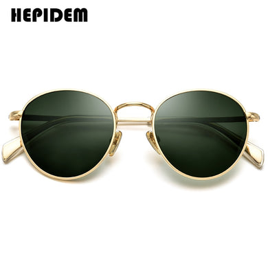 HEPIDEM UV400 Green Glass Lens Sunglasses Women 2023  Brand Designer Alloy Round Sun Glasses for Men 50256
