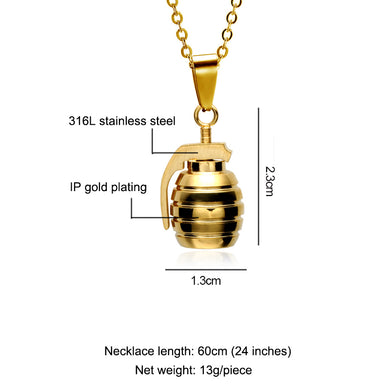 CSGO Necklace Gold Black Color Titanium Stainless Steel Sports Hand Grenades Bombs Pendant Necklaces for Women Men Jewelry