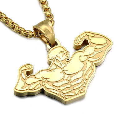 Gold Color Titanium Stainless Steel Muscle Sports Gym Fitness Pendant Necklaces For Men Jewelry