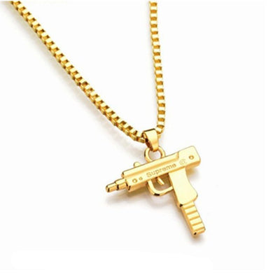 Hiphop Rock Submachine gun pist Pendant Necklaces for mens Jewelry Gold Silver Color Male Link Chain Necklace