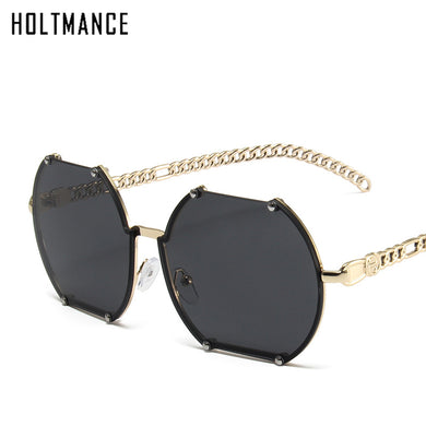 HOLTMANCE Creative Alloy Chain Temples Sunglass Women Vintage Rimless Irregular Men Sunglasses Accessories