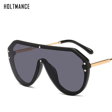 HOLTMANCE Larger Frame Sunglasses for Women Vintage One Piece Metal Legs Glasses Brand Deign Black Sunglass UV400