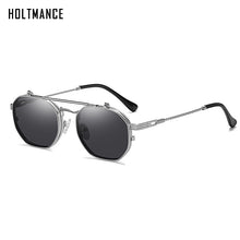 Load image into Gallery viewer, HOLTMANCE Retro Metal Punk Polygon Square Polarized Men Sunglasses Women Flip Clear Ocean Lens Sun Glasses Shades UV400