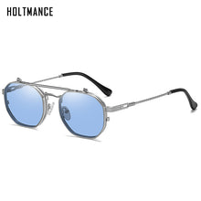 Load image into Gallery viewer, HOLTMANCE Retro Metal Punk Polygon Square Polarized Men Sunglasses Women Flip Clear Ocean Lens Sun Glasses Shades UV400