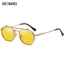 Load image into Gallery viewer, HOLTMANCE Retro Metal Punk Polygon Square Polarized Men Sunglasses Women Flip Clear Ocean Lens Sun Glasses Shades UV400