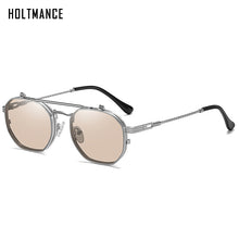 Load image into Gallery viewer, HOLTMANCE Retro Metal Punk Polygon Square Polarized Men Sunglasses Women Flip Clear Ocean Lens Sun Glasses Shades UV400