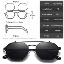 Load image into Gallery viewer, HOLTMANCE Retro Metal Punk Polygon Square Polarized Men Sunglasses Women Flip Clear Ocean Lens Sun Glasses Shades UV400