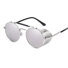 Load image into Gallery viewer, HOLTMANCE Retro Round Steampunk Sunglasses Men Women Side Shield Goggles Metal Frame Gothic Mirror Lens Sun Glasses