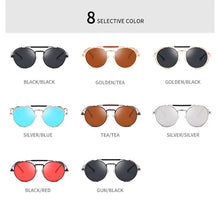 Load image into Gallery viewer, HOLTMANCE Retro Round Steampunk Sunglasses Men Women Side Shield Goggles Metal Frame Gothic Mirror Lens Sun Glasses