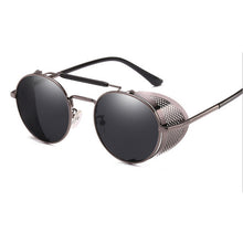 Load image into Gallery viewer, HOLTMANCE Retro Round Steampunk Sunglasses Men Women Side Shield Goggles Metal Frame Gothic Mirror Lens Sun Glasses