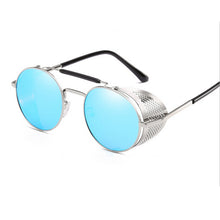 Load image into Gallery viewer, HOLTMANCE Retro Round Steampunk Sunglasses Men Women Side Shield Goggles Metal Frame Gothic Mirror Lens Sun Glasses
