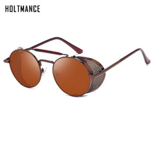 Load image into Gallery viewer, HOLTMANCE Retro Round Steampunk Sunglasses Men Women Side Shield Goggles Metal Frame Gothic Mirror Lens Sun Glasses