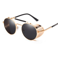 Load image into Gallery viewer, HOLTMANCE Retro Round Steampunk Sunglasses Men Women Side Shield Goggles Metal Frame Gothic Mirror Lens Sun Glasses