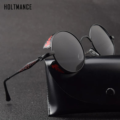 HOLTMANCE Round Metal Men Women Polarized Sunglasses Gothic Steampunk Sunglasses Men Women Retro Vintage Eyewear Shades
