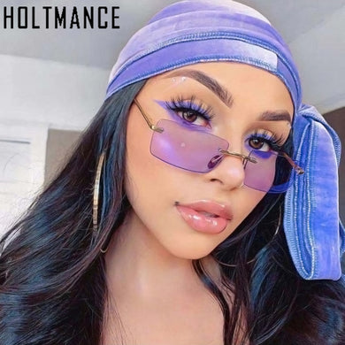 HOLTMANCE Vintage Small Rimless Women Sunglass  Square Spring Temples Glasses for Men UV400 Alloy Frame Sunglasses