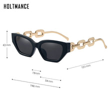 Load image into Gallery viewer, HOLTMANCE Vintage Sunglasses Women Square Chain Ladies Sun Glasses Cat Eye UV400 Gold Black 2023 Female Accessories