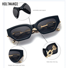 Load image into Gallery viewer, HOLTMANCE Vintage Sunglasses Women Square Chain Ladies Sun Glasses Cat Eye UV400 Gold Black 2023 Female Accessories