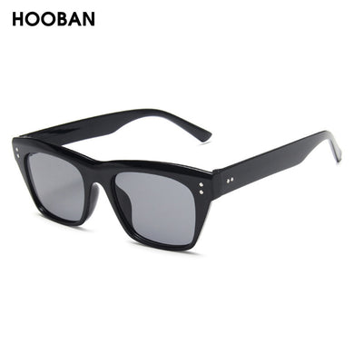 HOOBAN 2023 Classic Rectangle Sunglasses Women Men Brand Design Rivet Plastic Sun Glasse Men s Retro Black Sunglass Shades UV400