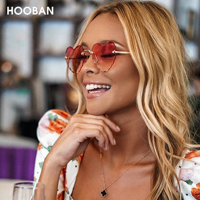 HOOBAN 2023 Heart Shape Women Sunglasses Brand Designer Lovely Rimless Sun Glasses For Female Vintage Pink Ladies Shades