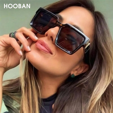 HOOBAN 2023  Square Women Sunglasses Brand Designer Thick Frame Men Sun Glasses Male Shades UV400 Gafas De Sol