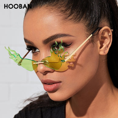 HOOBAN 2023 Fire Flame Sun Glasses Women Stylish Rimless Brand Designer Sunglasses  Shopping Street Beat Eyewear Shade