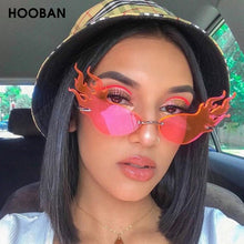 Load image into Gallery viewer, HOOBAN 2023 Fire Flame Sun Glasses Women Stylish Rimless Brand Designer Sunglasses  Shopping Street Beat Eyewear Shade