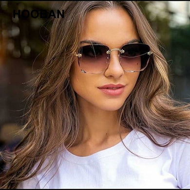 HOOBAN Brand Designer Square Sunglasses Women Rimless Cut Edge Sun Glasses For Ladies Classic Gradient Eyeglasses UV400